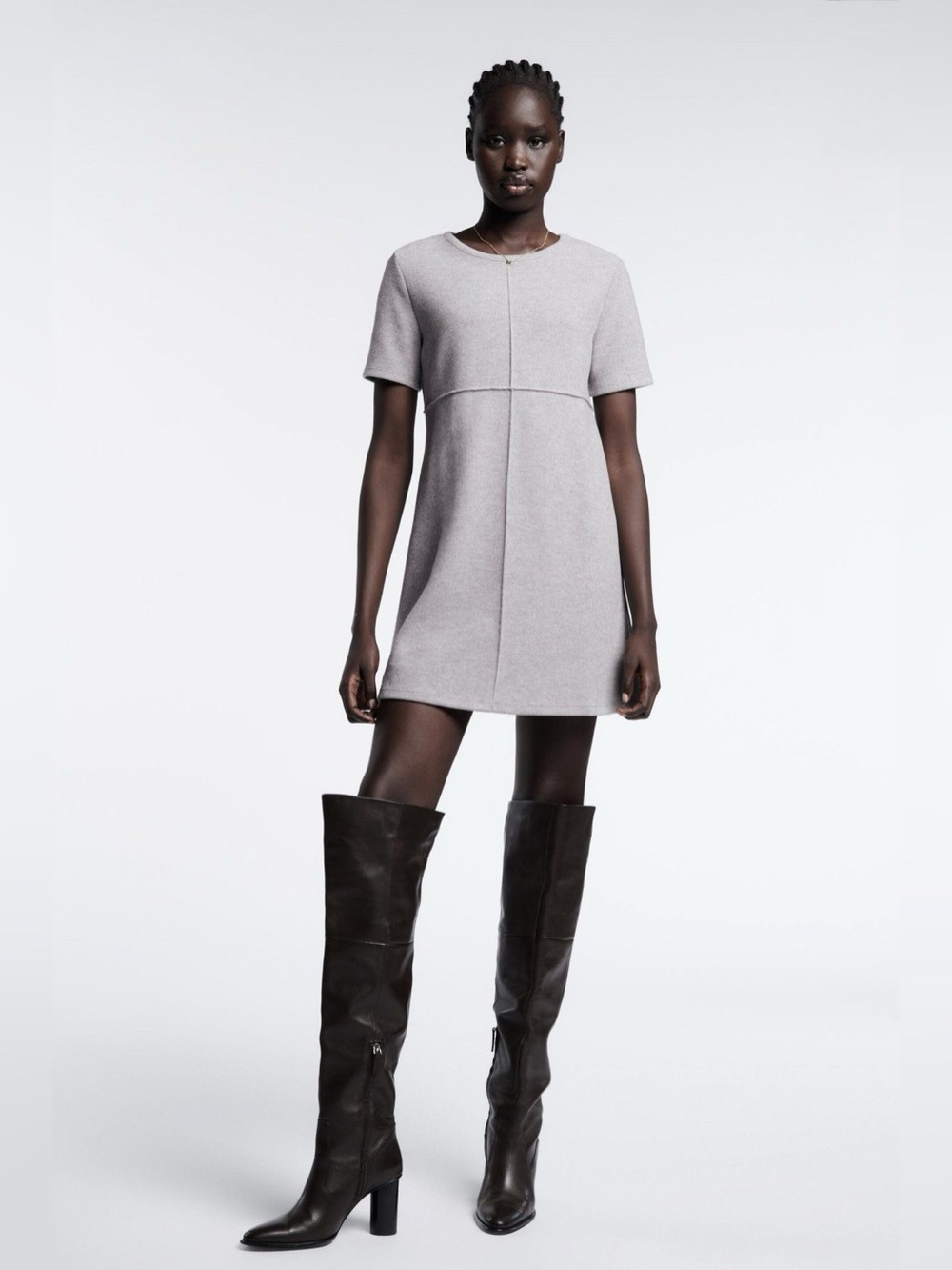 ZARA Gray Marled Knit Short Sleeve Mini Dress Women’s Size Small NWT